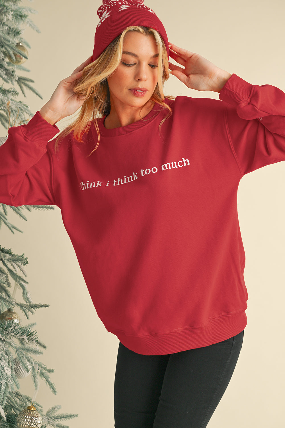 I Think I Think Too Much (Your Thoughts Are Not Facts) Red Graphic Sweatshirt