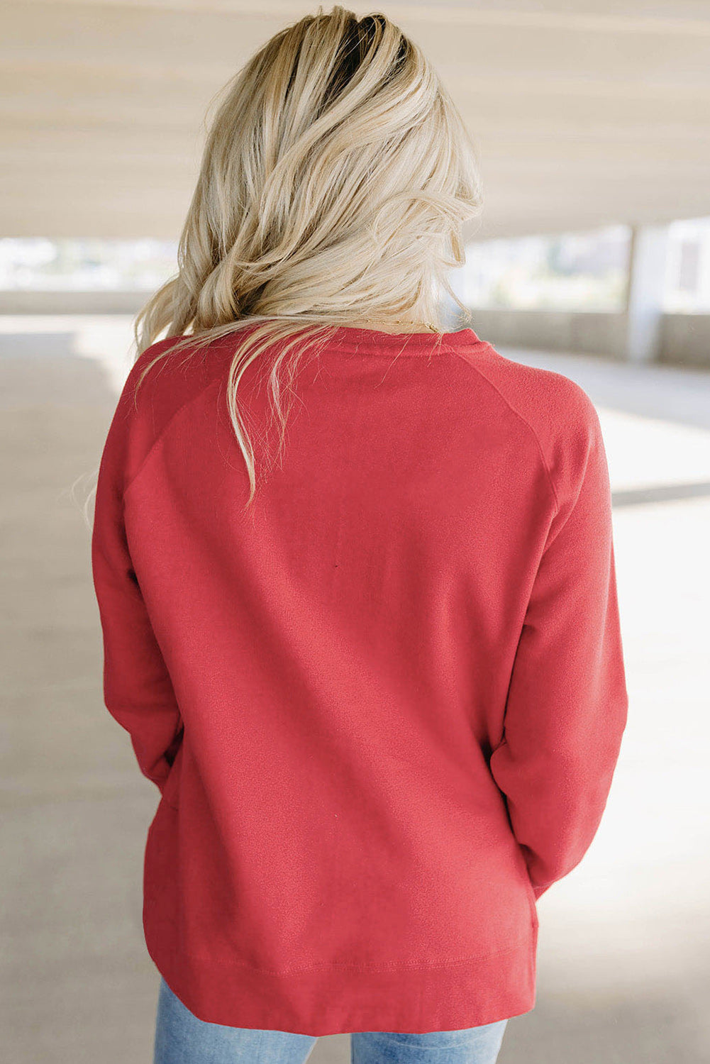 Red Valentine Heart Beaded Graphic Raglan Sleeve Sweatshirt