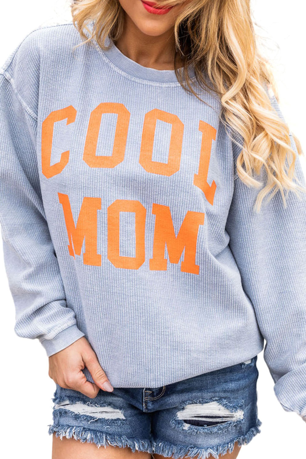 Gray Cool Mom Graphic Print Cording Sweatshirt