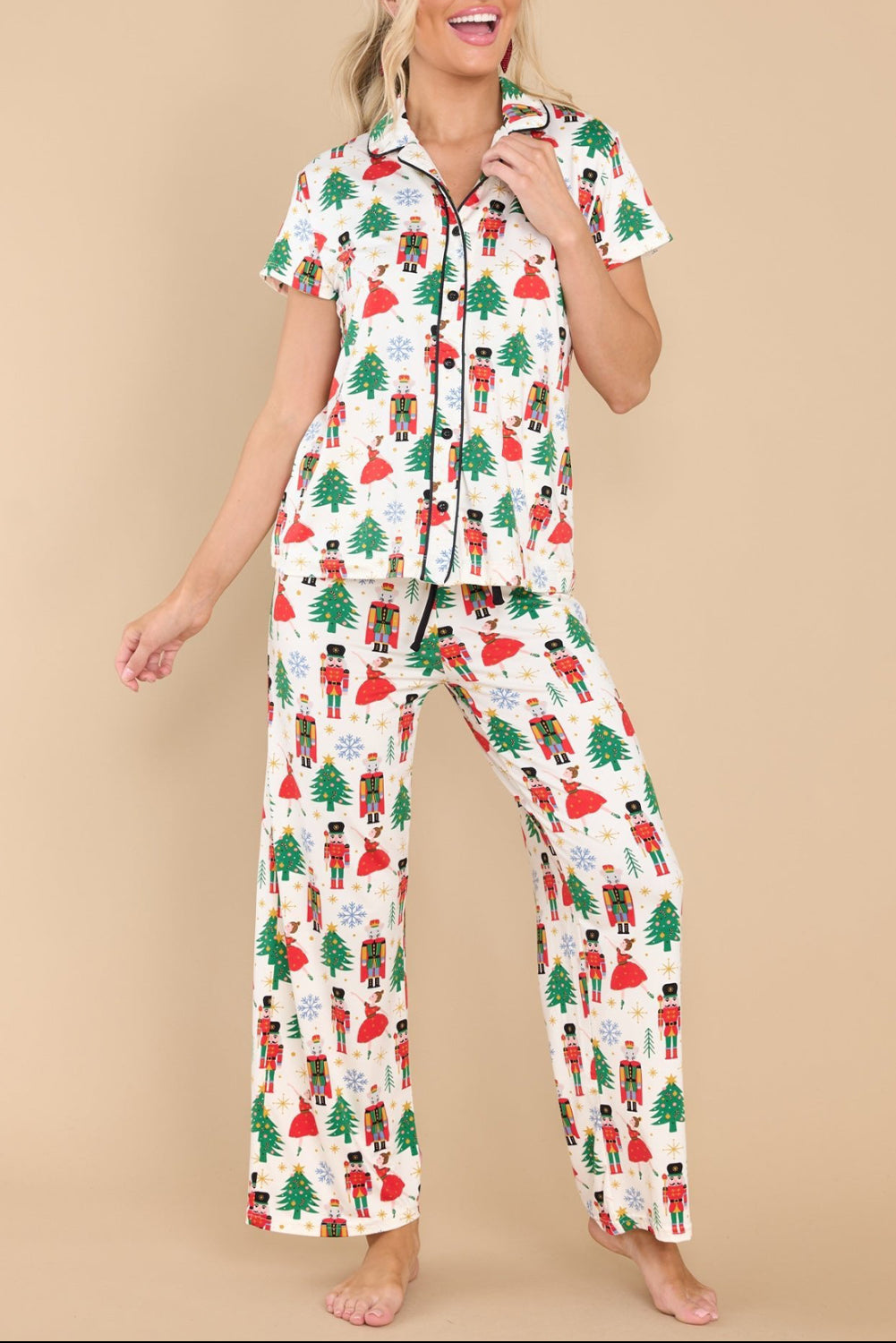 White Christmas Tree Nutcracker Shirt & Pants Pajama Set