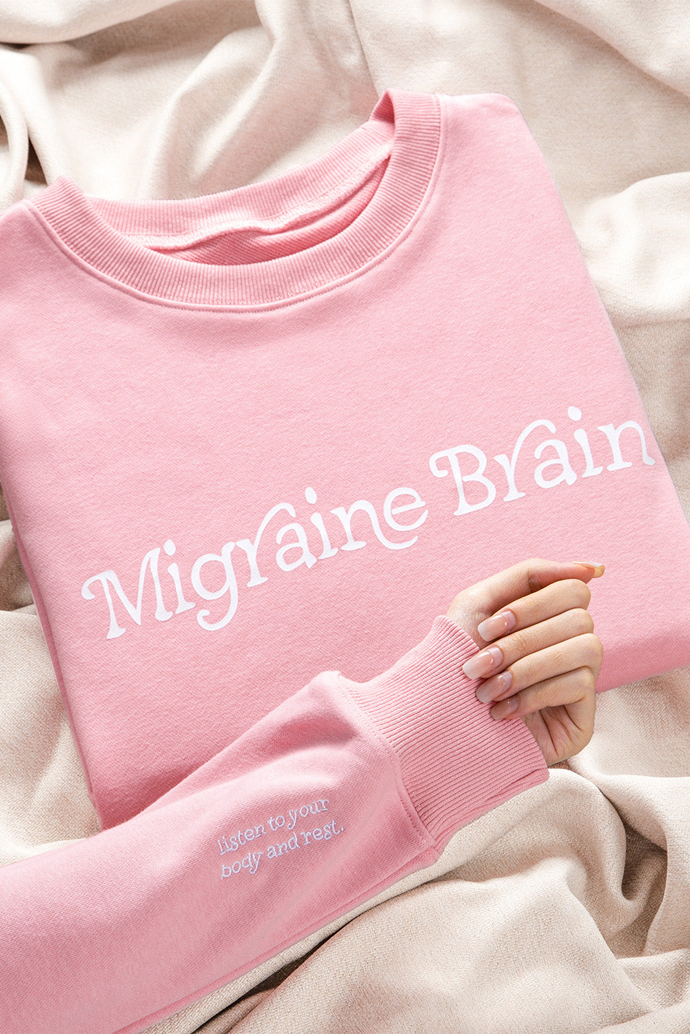 Migraine Brain (Listen To Your Body And Rest) Pink Graphic Sweatshirt