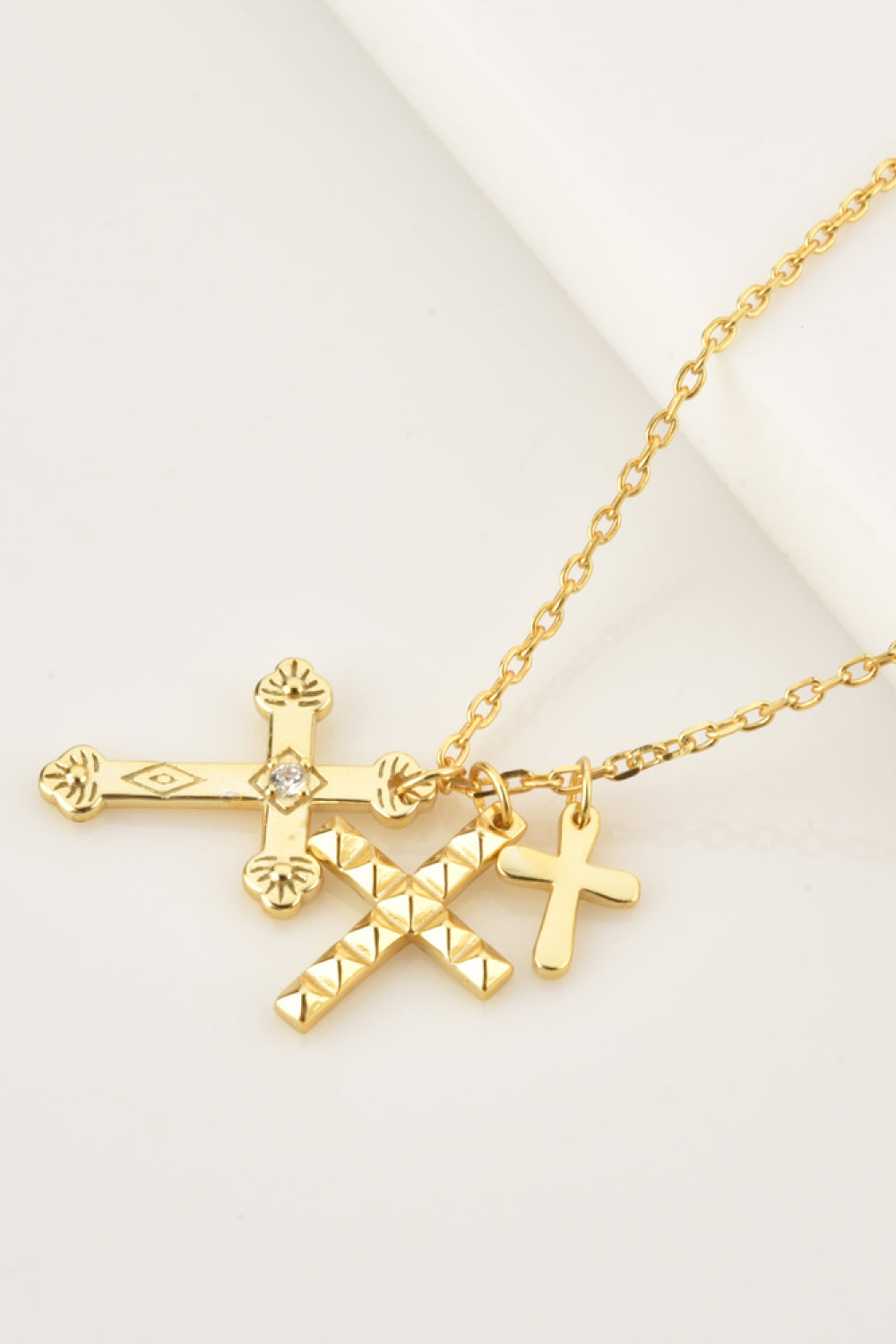 Inlaid Zircon Cross Pendant 925 Sterling Silver Necklace