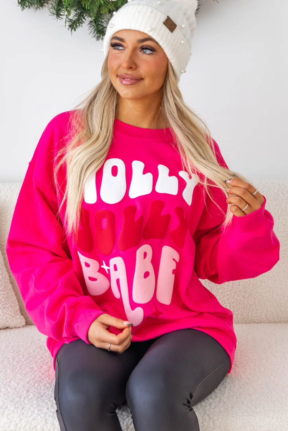 Rose Red Holly Jolly Babe Christmas Oversized Sweatshirt