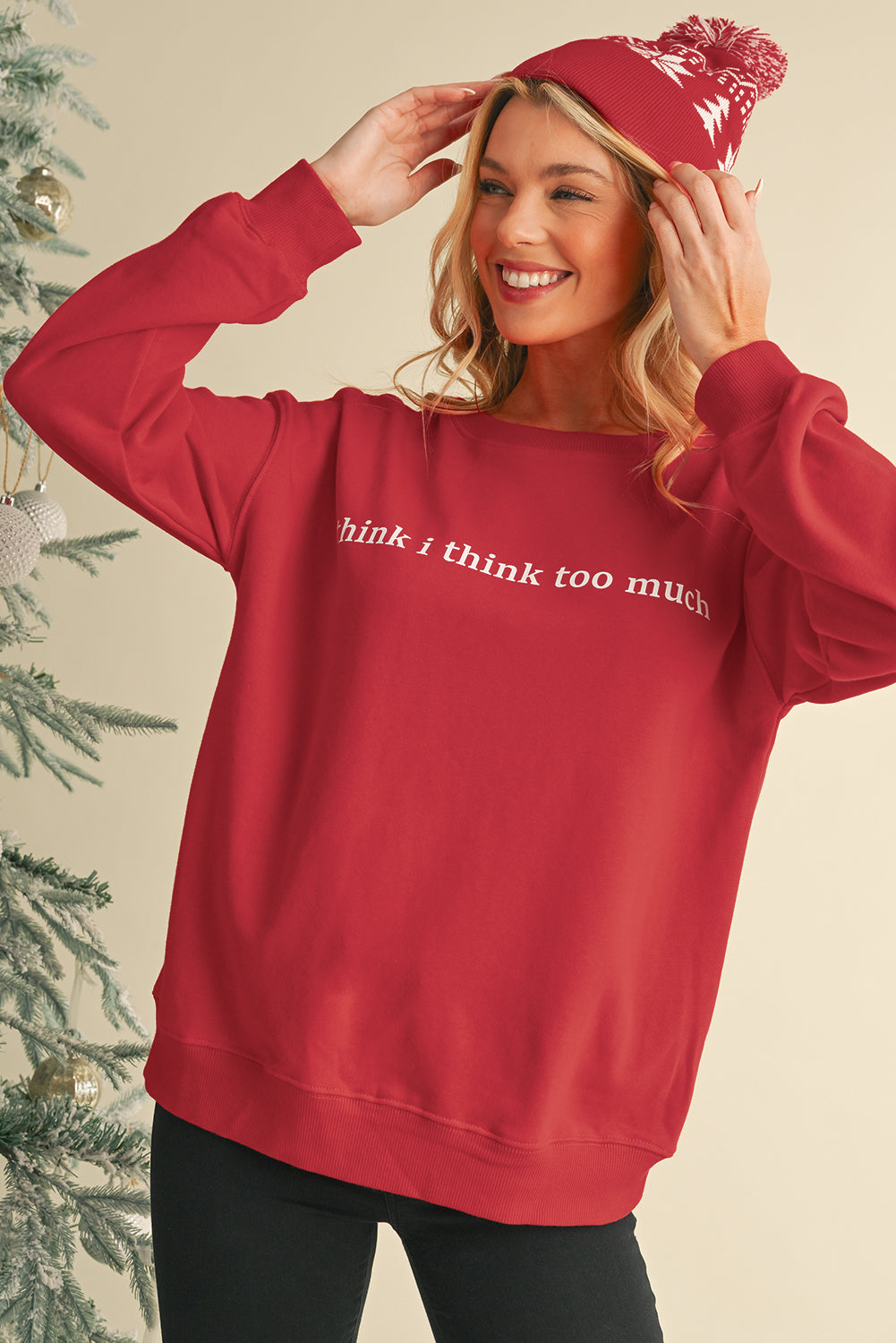 I Think I Think Too Much (Your Thoughts Are Not Facts) Red Graphic Sweatshirt