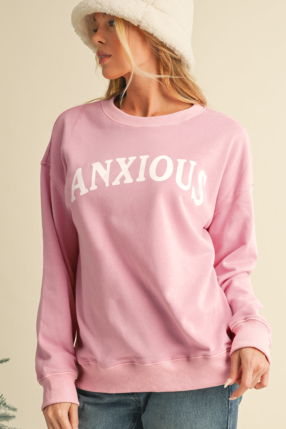 ANXIOUS (This Too Shall Pass) Pink Graphic Sweatshirt