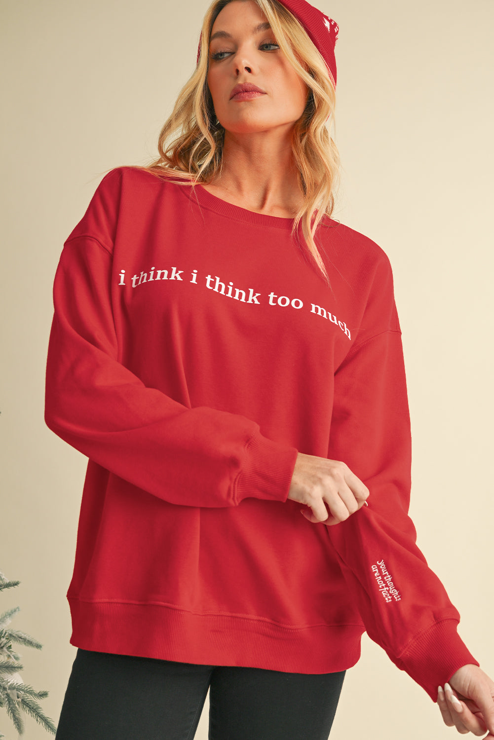 I Think I Think Too Much (Your Thoughts Are Not Facts) Red Graphic Sweatshirt