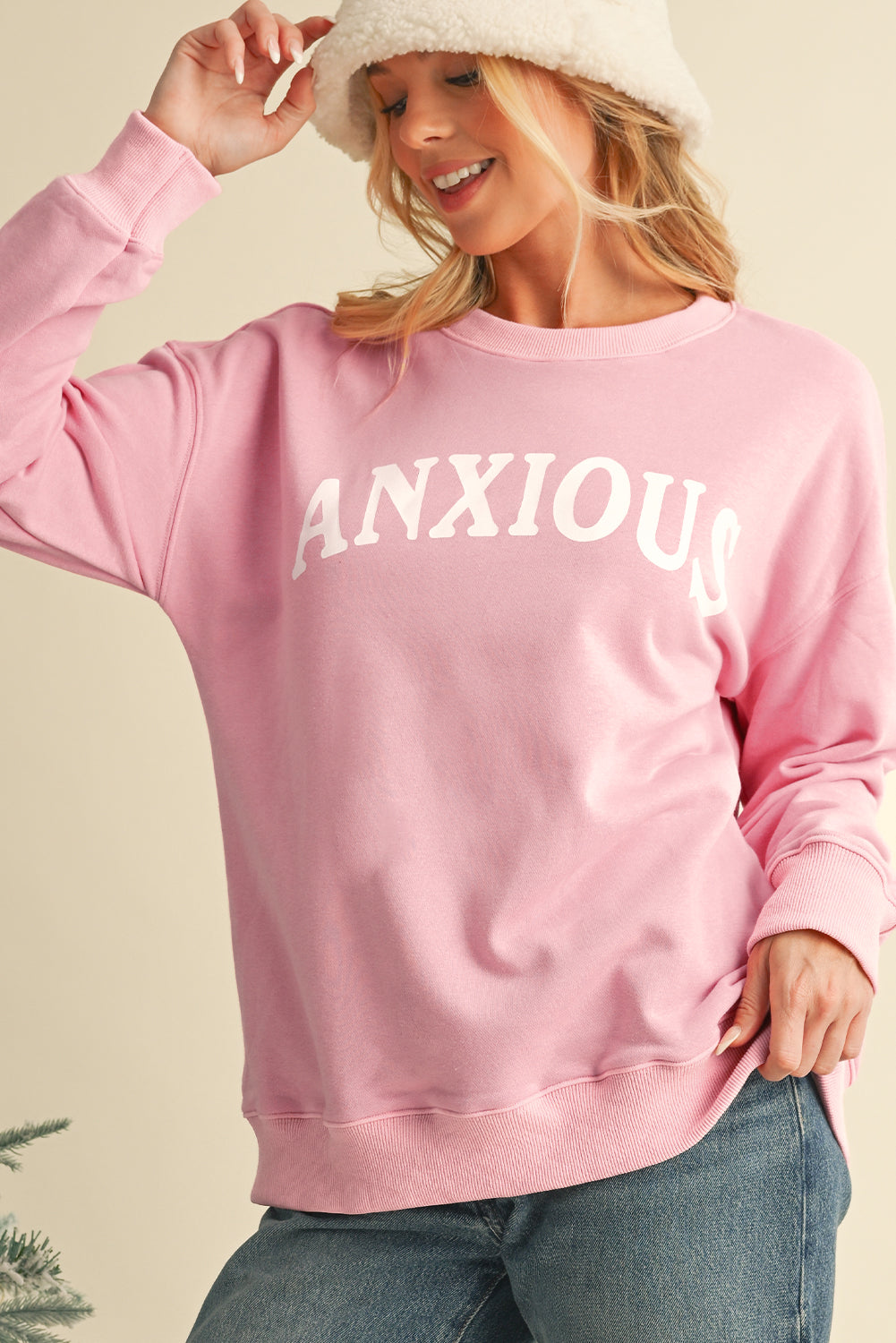 ANXIOUS (This Too Shall Pass) Pink Graphic Sweatshirt