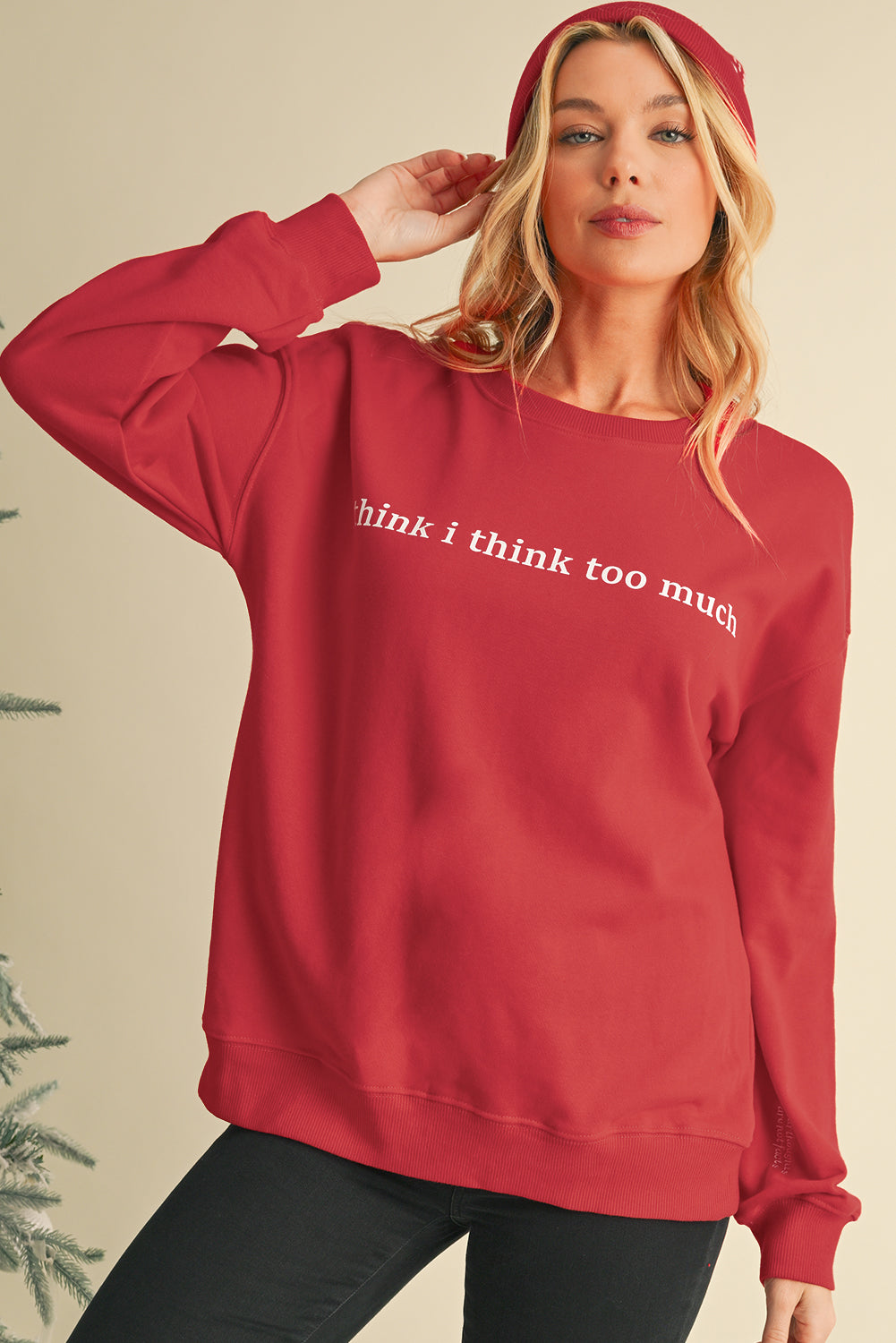 I Think I Think Too Much (Your Thoughts Are Not Facts) Red Graphic Sweatshirt