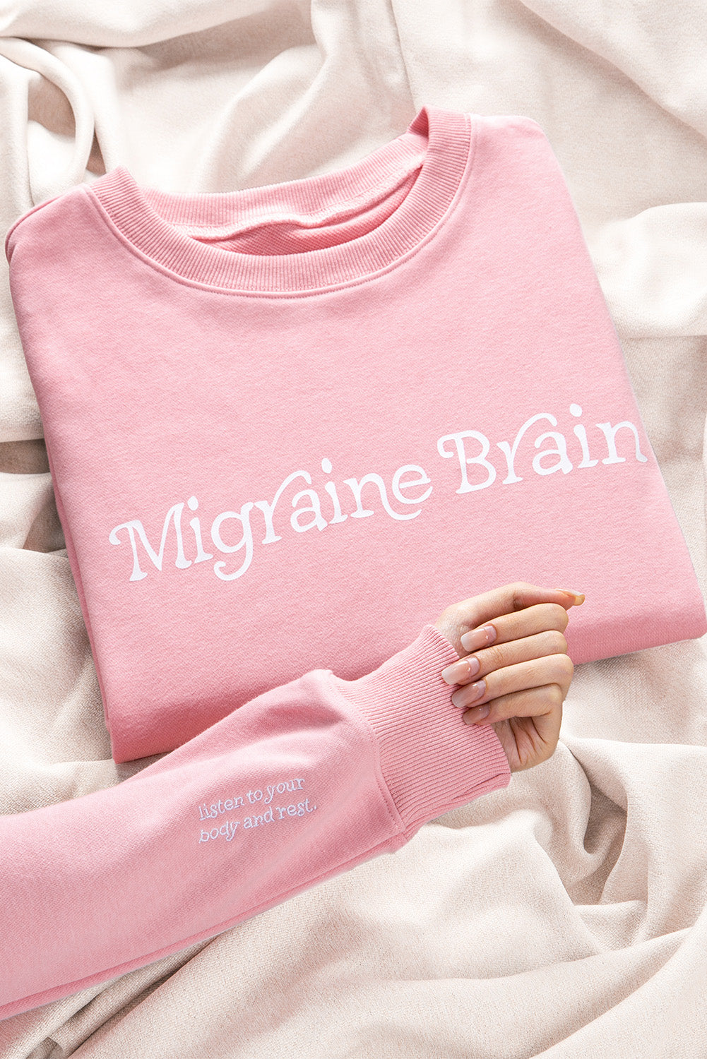 Migraine Brain (Listen To Your Body And Rest) Pink Graphic Sweatshirt