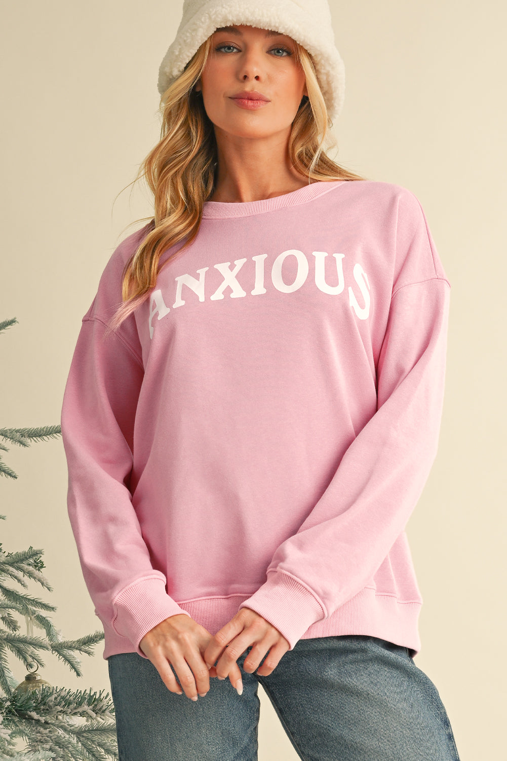 ANXIOUS (This Too Shall Pass) Pink Graphic Sweatshirt