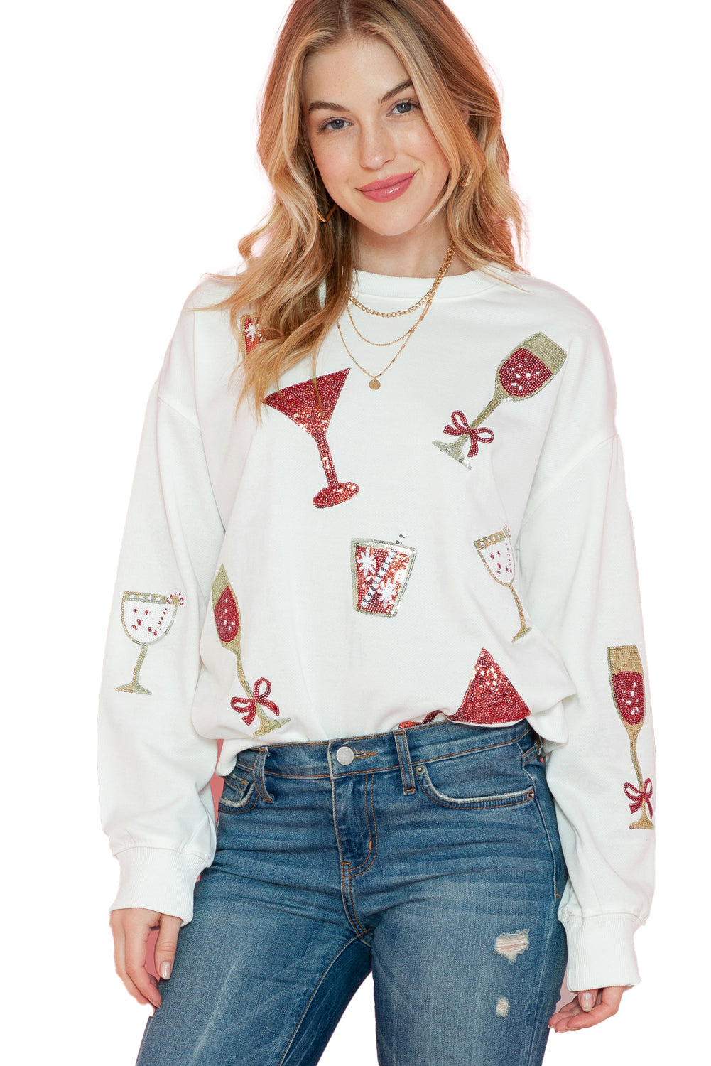 Beige Casual Goblet Print Round Neck Graphic Sweatshirt