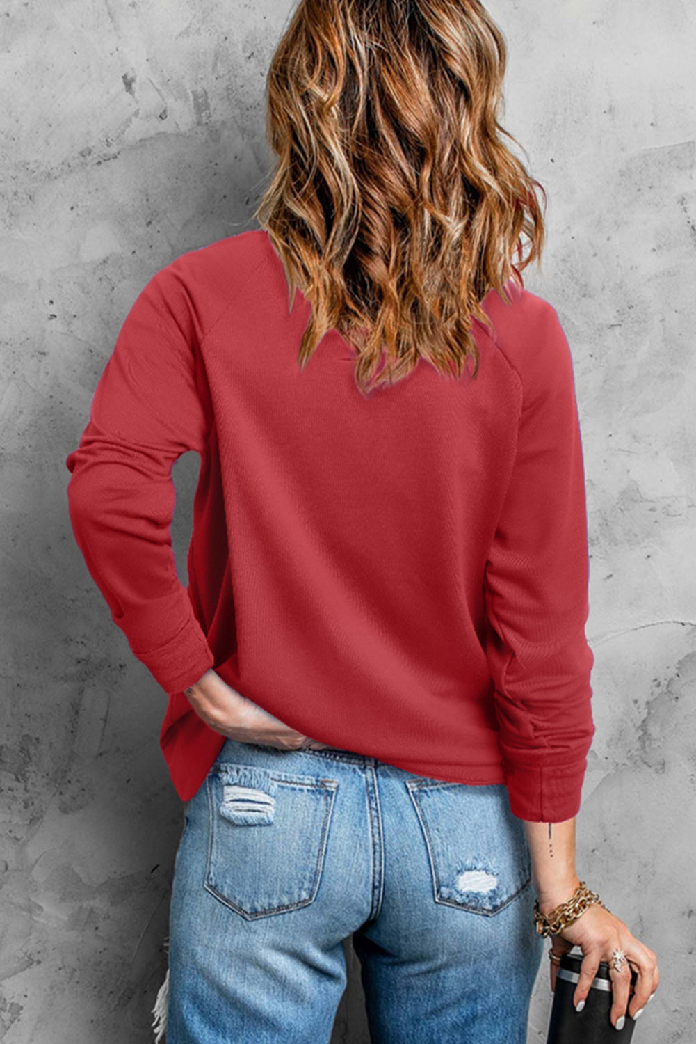 Red Valentine Heart Beaded Graphic Raglan Sleeve Sweatshirt