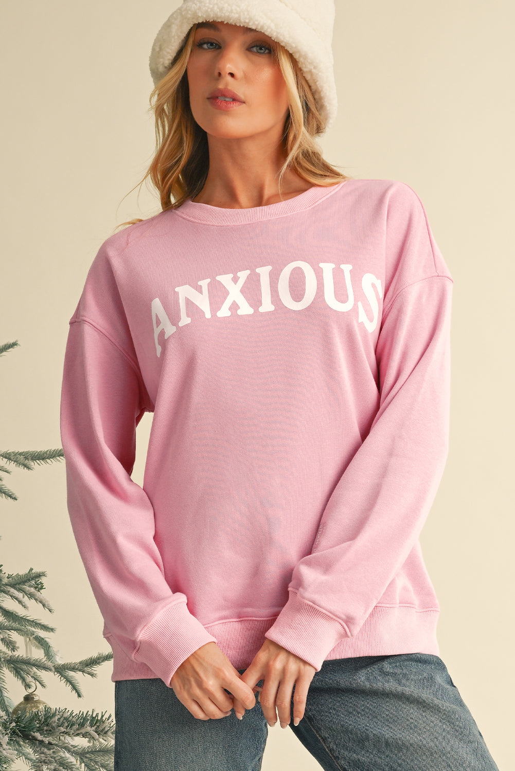 ANXIOUS (This Too Shall Pass) Pink Graphic Sweatshirt