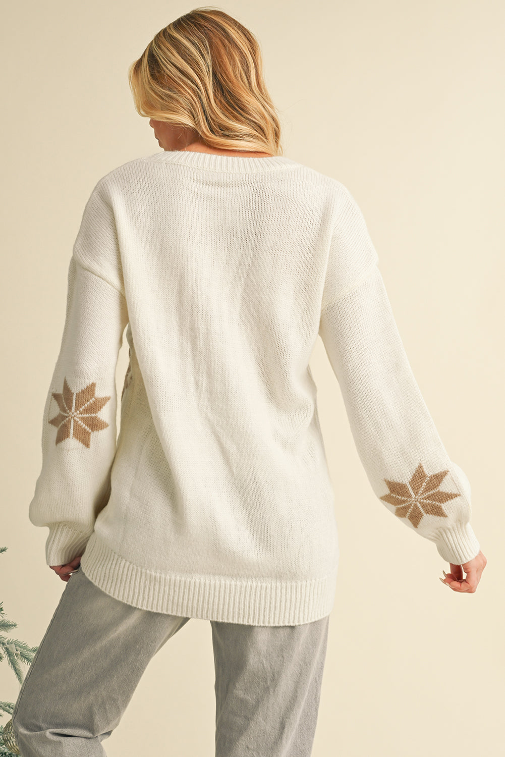 White Christmas Snowflake Pattern Tunic Sweater